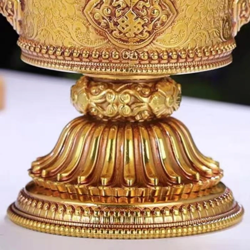 Tibetan-Style Copper Butter Lamp Holder,Buddhist Item Offering Cup Thickened Eight Auspicious Carved Vajrayana Holy Water Bowl
