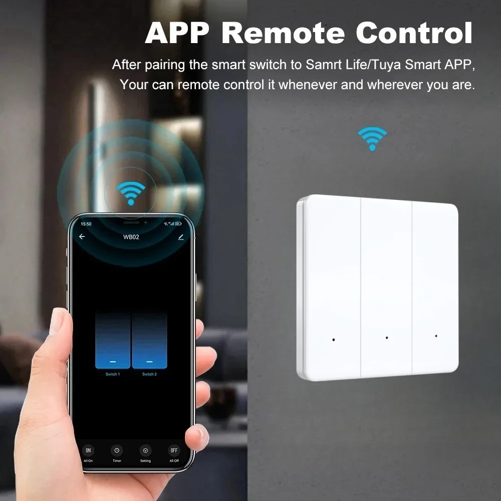 Tuya Smart Switch WiFi Push Button Wall Light Switches EU مع/بدون سلك محايد متوافق مع Alexa Google Home Alice Smart Home