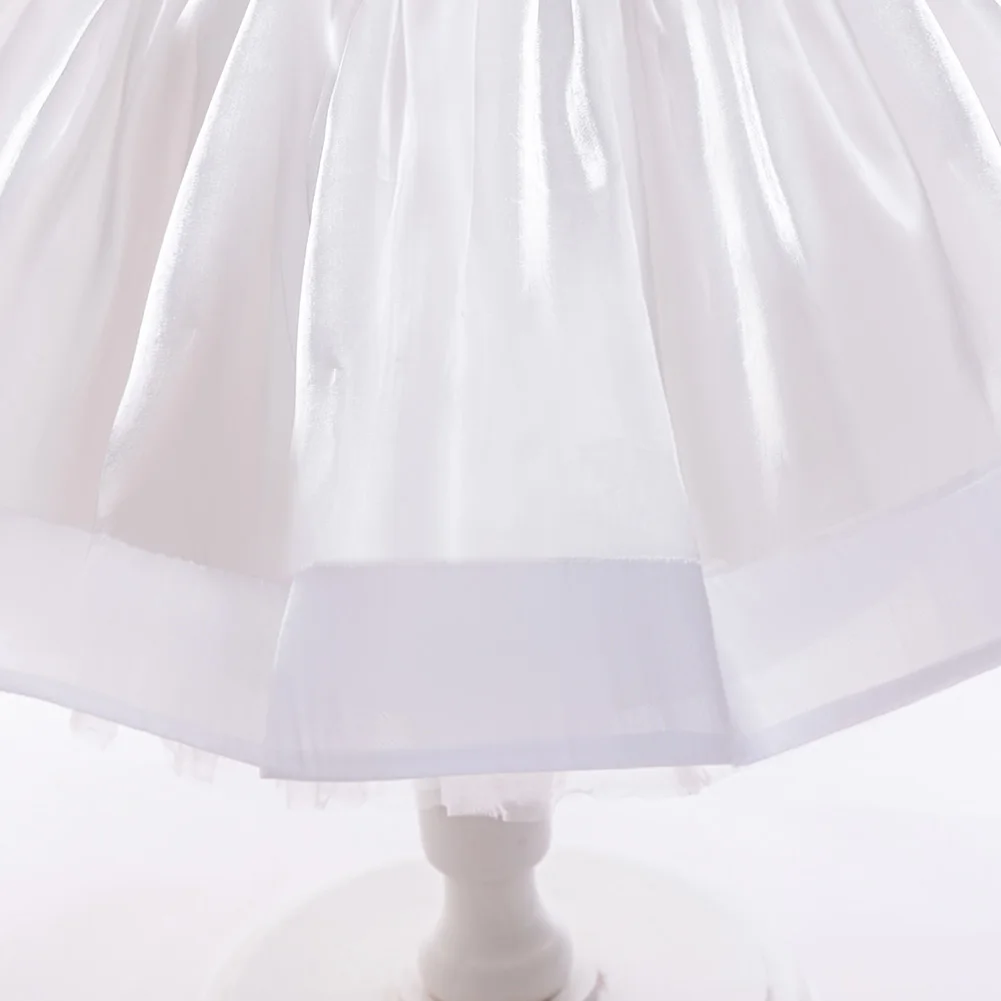 فستان الأميرة لعيد الميلاد الأول للفتيات الصغيرات، فستان أبيض كبير بفيونكة مع عصابة رأس على شكل زهرة للأطفال لحفلات الزفاف وحفلات المعمودية