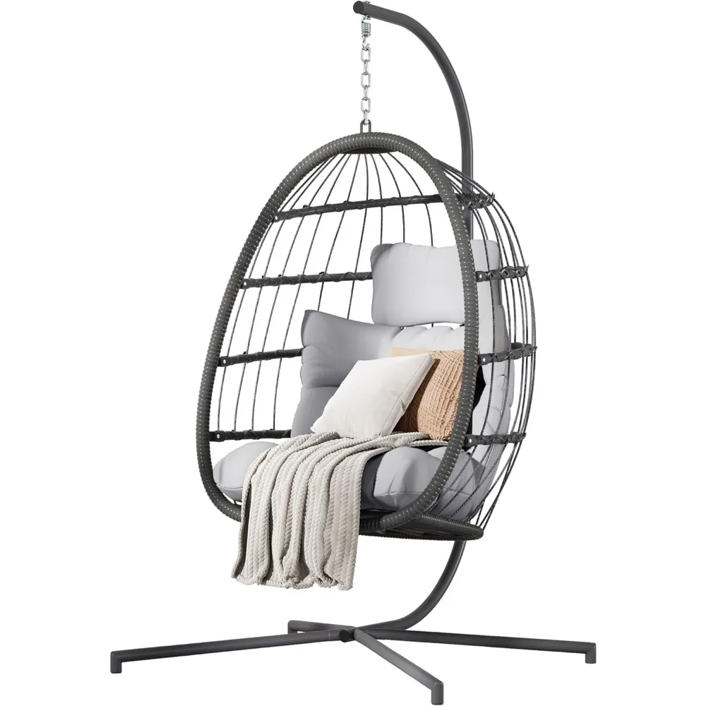 

grey indoor-outdoor patio wicker egg swing chair with cushion for garden and bedroom