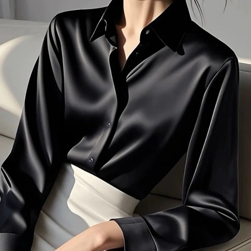 Nouveau Style dames décontracté mode simplicité élégant tendance boutons couleur unie col rabattu femmes chemises à manches longues hauts