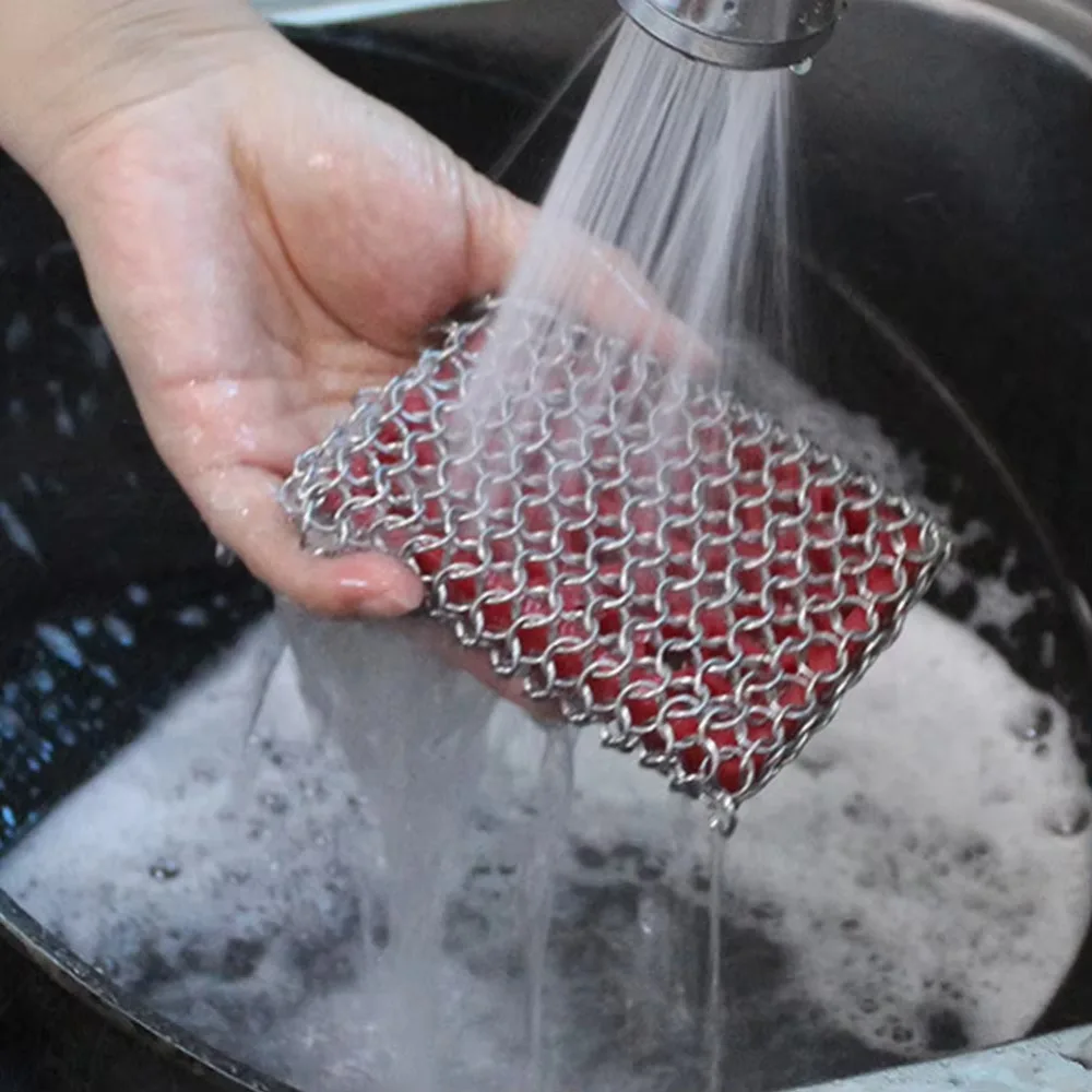 1PC Stainless Steel Chainmail Scrubber - Rust-Free Metal Sponge for Skillets & Cookware