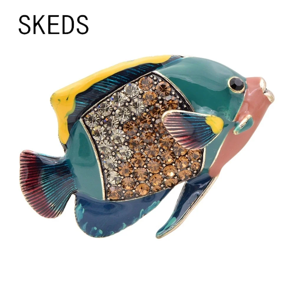 SKEDS Broches de esmalte de moda con diseño de peces marinos para mujer y hombre, broches de pez payaso, broches de animales creativos vintage, joyería vibrante, regalo