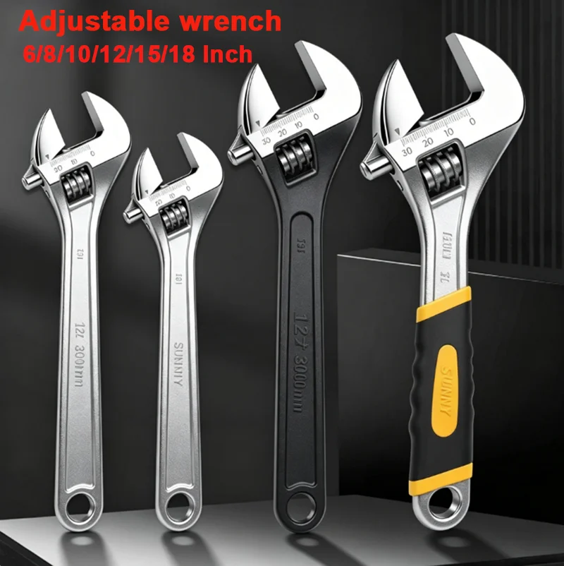 1Pcs Multi Functional Adjustable Wrench 6/8/10/12/15/18 Inch 45 # Steel Hardware Tool Large Torque/opening Bathroom Panel Hand