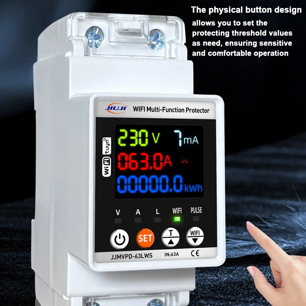Tuya WiFi Intelligent Circuit Breaker Backlit Single-Phase Energy Meter Auto-Reclosing Protector Work with Alexa Google