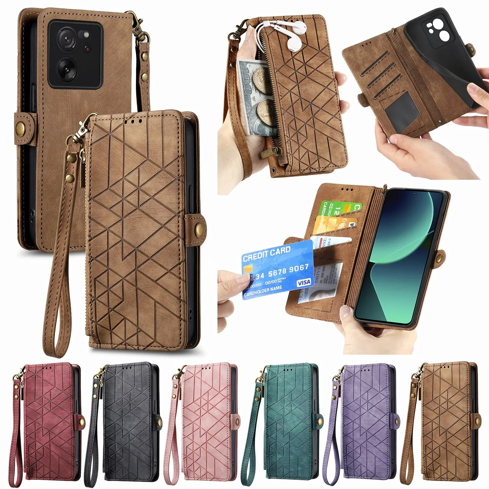 

Кожаный чехол с застежкой-молнией для XiaoMi RedMi Note 13 Pro Plus 12 11S 10 10S 12T 13T Ultra Strap Bag Pocket Purse Cover