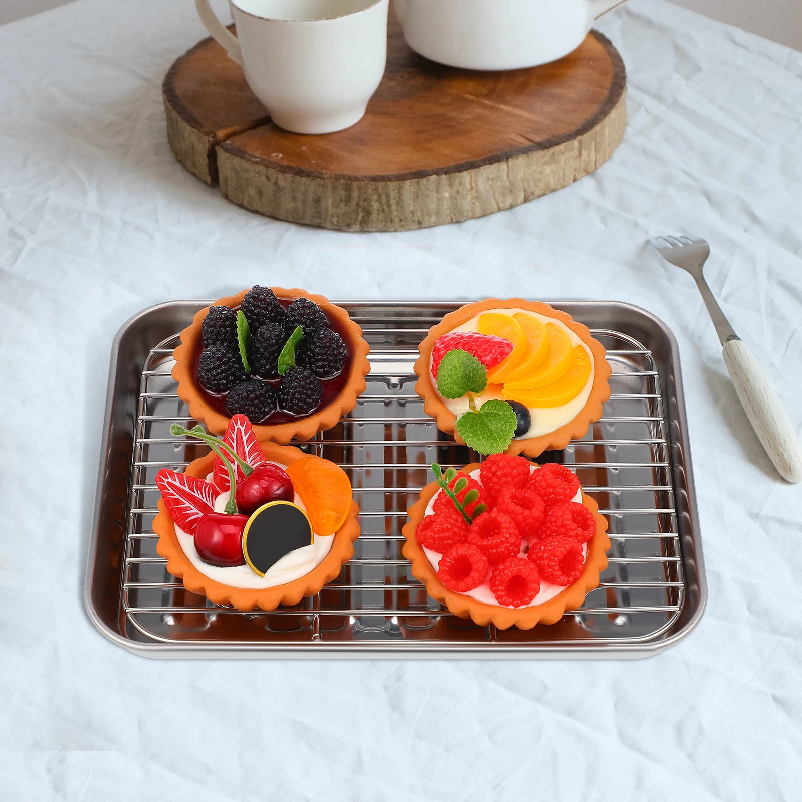 

2Sets Stainless Steel Baking Sheet Non-Stick Large Capacity Oven Tray Wire Rack Pan for Baking Roasting Meat Pizza