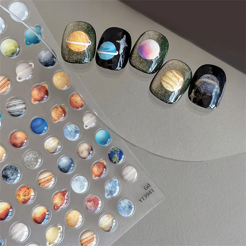 3D ستار الفضاء تصميم المنزلق اضغط على مسمار الشارات مسمار الفن الديكور مانيكير صالون DIY لطيف الكون كوكب ملصقات الأظافر