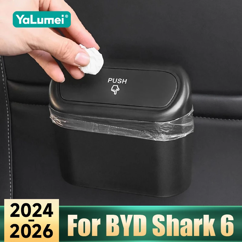 Für BYD Shark 6 PHEV 2024 2025 2026 Auto Clamshell Mülleimer Hängen Fahrzeug Müll Staub Fall Lagerung Box Drücken Mülleimer
