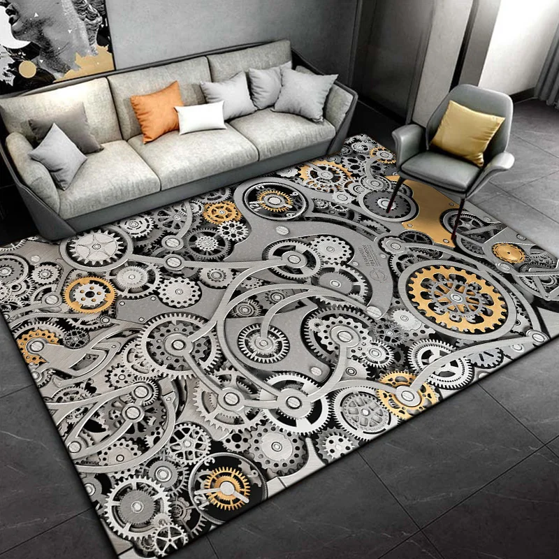 3D Steampunk Mechanical Cogs Gears Area Rug Large,Carpet Rug for Living Room Bedroom Sofa,Kitchen Doormat Non-slip Floor Mat