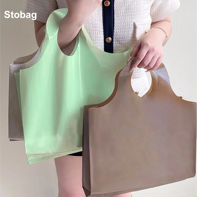 StoBag 50pcs New Color Shopping Tote Bag Plastic Clothes Gift Packaging Storage Pouch Handbag Portable Custom Logo(Extra Fee)