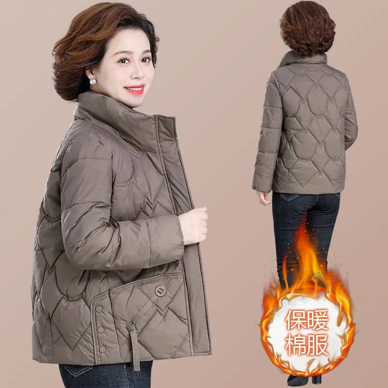 

Autumn Winter New Cotton-padded Jackects Women's Short Thickened Down Parkas Middle Aged and Elderly Versatile Fashion Coat C344