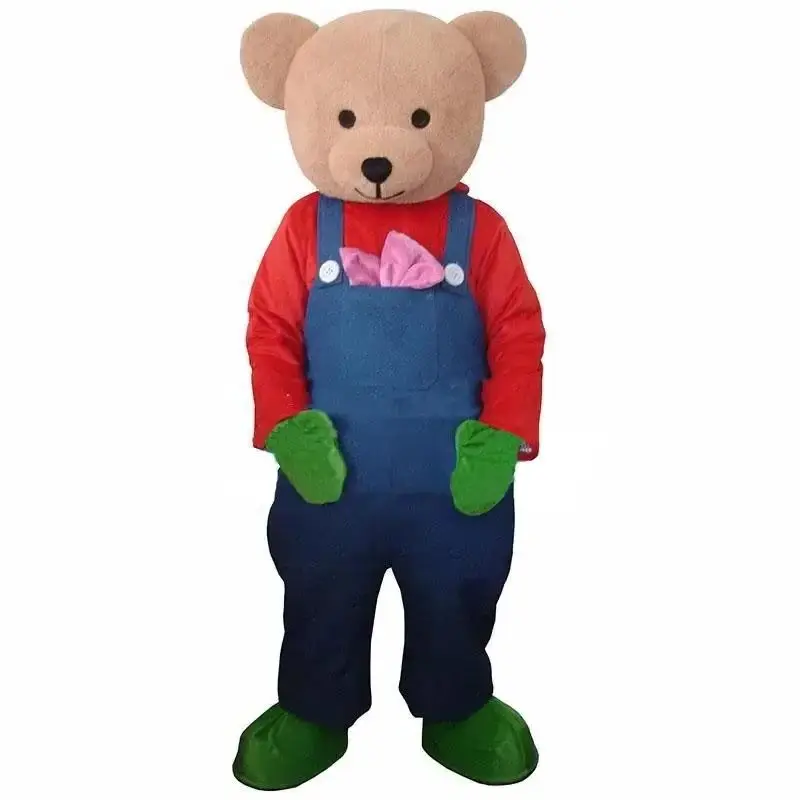 

Cute Bear Mascot Costume with Blue Overalls advertising walking doll clothes Props halloween christmas Fancy Outfits