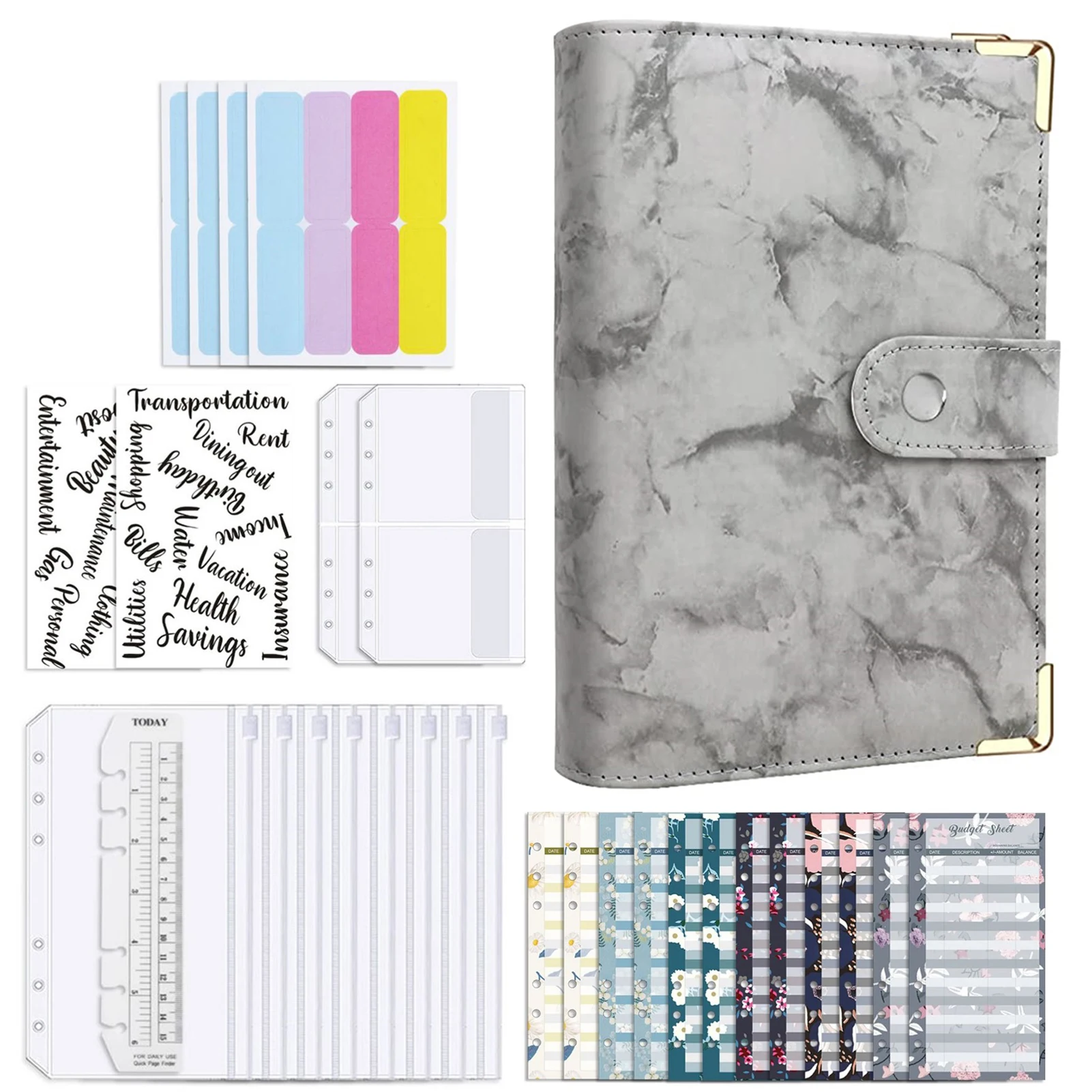 

Cash Budget Binder Money Saving Cash Budget Binder A6 Gray Cash Stuffing Binder Money Book Organizer With Credit Card Passport &