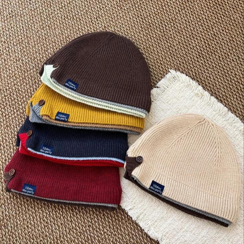 Neue Strickmütze mit Kontrastfarben-Design für Herren und Damen, warme Herbst- und Wintermütze mit Ohrenschutz, Kälteschutzmütze – Detail 6