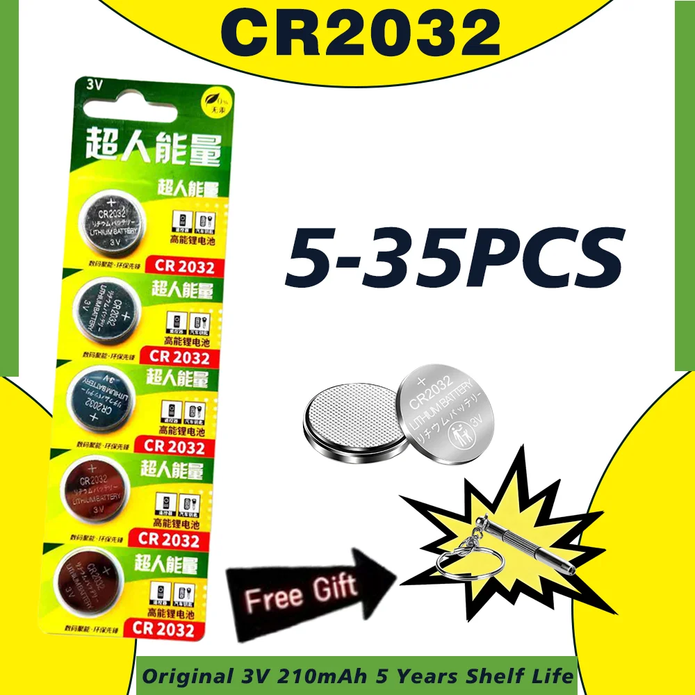 New 5PCS-35PCS 210mAh CR2032 Button Battery CR 2032 5004LC DL2032 3V Lithium Battery Car Remote Key, Calculator Battery