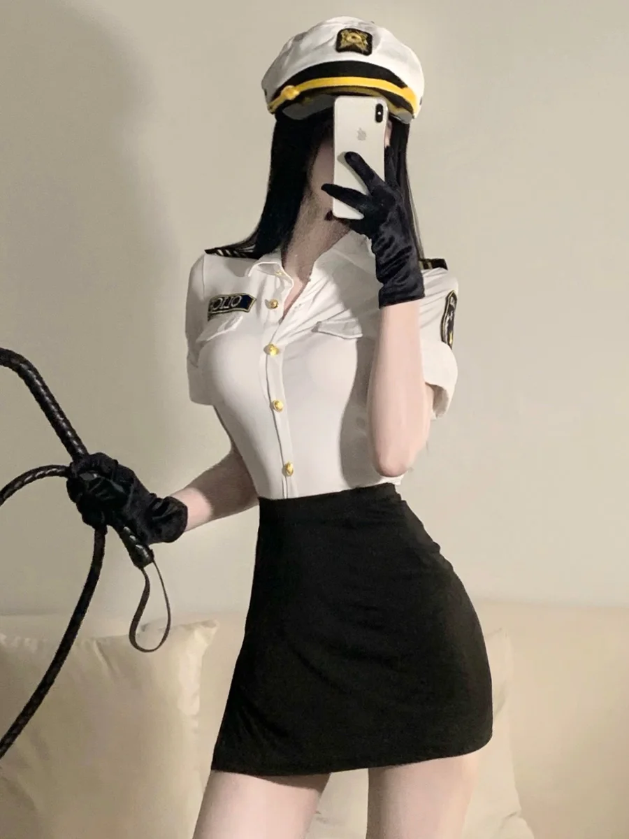 

Sexy Cosplay Nightclub Wear Clothes Secretary Outfit Female Pilot Outfit Small Chest Stewardess Uniform Suit Female