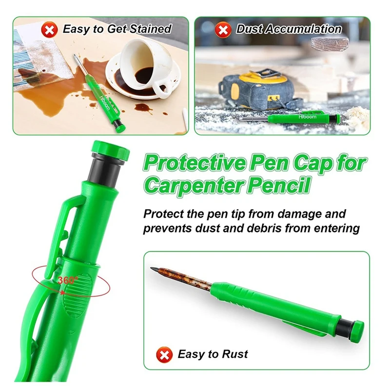 A7THK-4 Pcs Solid Carpenter Pencil Caps With 24 Refills,Marking Scribe Tools Pencil Protective Cap For Construction,Architect