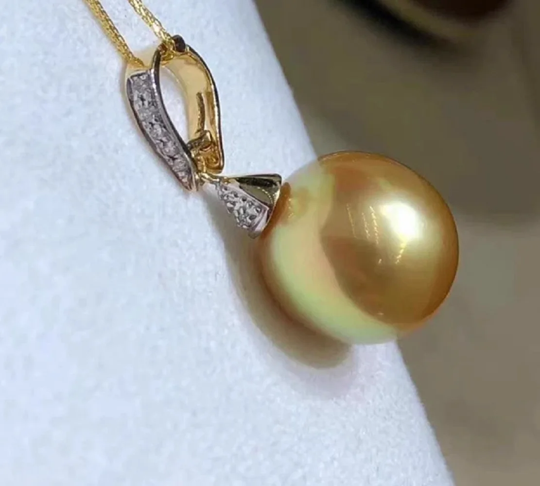 

18-дюймовый кулон AAAA 11-12 мм из натурального золота с жемчугом Южного моря, ожерелье 925S-