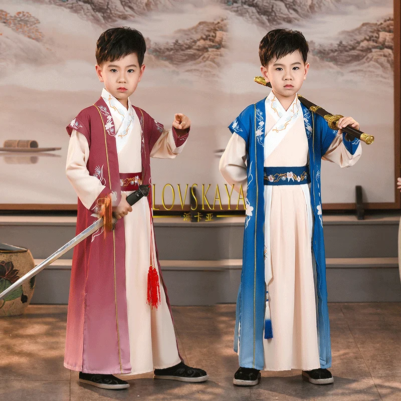 Chinese style young master scholar traditional performance costume for boys Tang costume handsome ancient costume summer