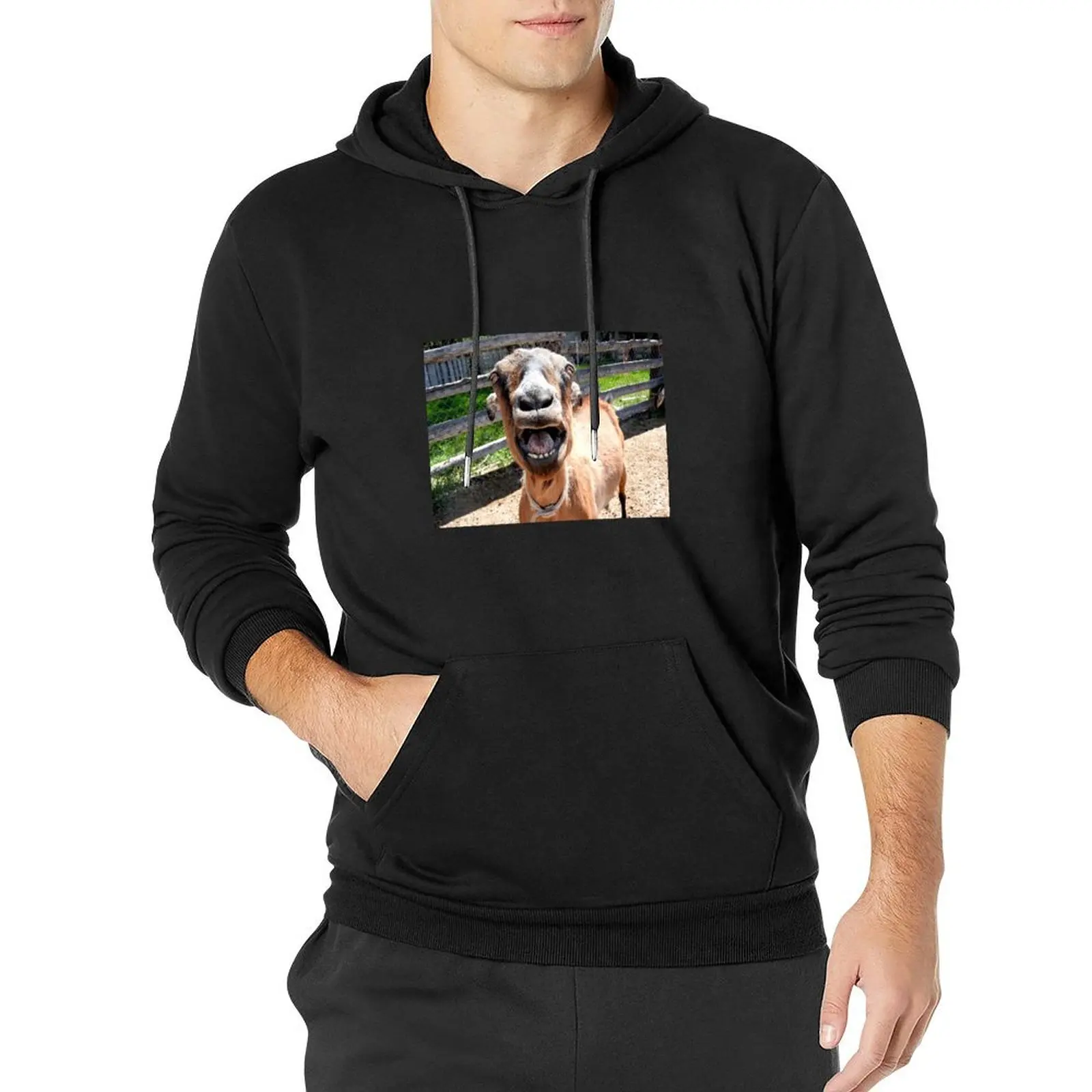 

smiling goat, yelling goat, funny goat Pullover Hoodie clothes for men aesthetic clothing mens clothes tracksuit