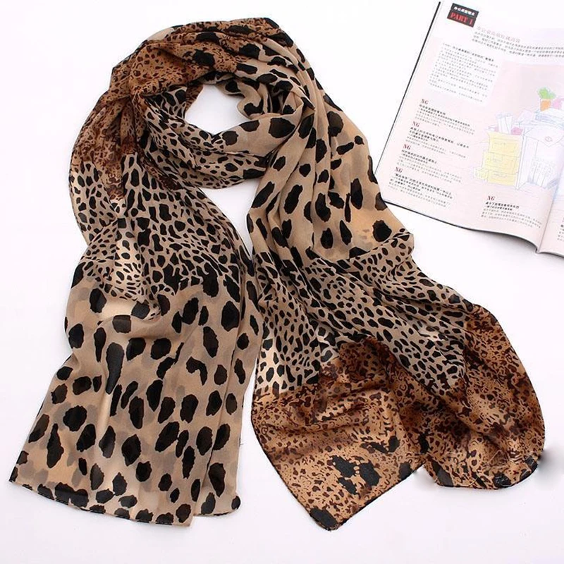 Women Chiffon Scarf Leopard Print Thin Style Fashion Large Shawl Lady Seaside Beach Towel Foulard 160*70cm