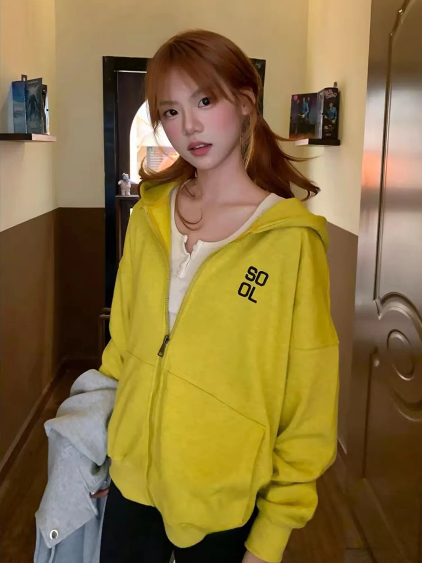 

Женская толстовка-кардиган Dopne оверсайз с капюшоном на молнии, длинными рукавами, для ранней весны, повседневная, теплая, с хлопковой подкладкой