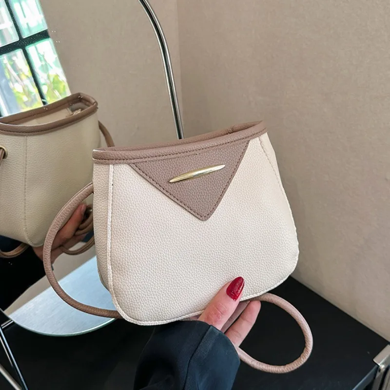 

MBTI Fashion Womens Shoulder Bag Small Pu Leather Casual Luxury Designer Handbag All-match Contrast Color Female New Armpit Bag