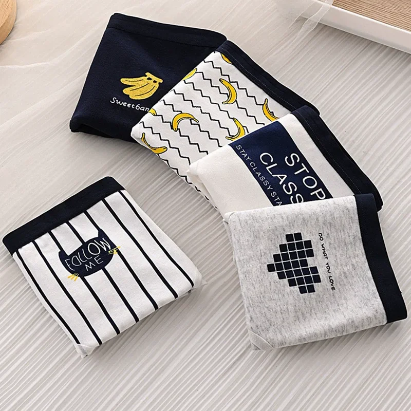 5-Piece Cartoon Printed Women's Comfortable Triangle Pants, Casual Sports Breathable Underwear, Women's Intimate Underwear