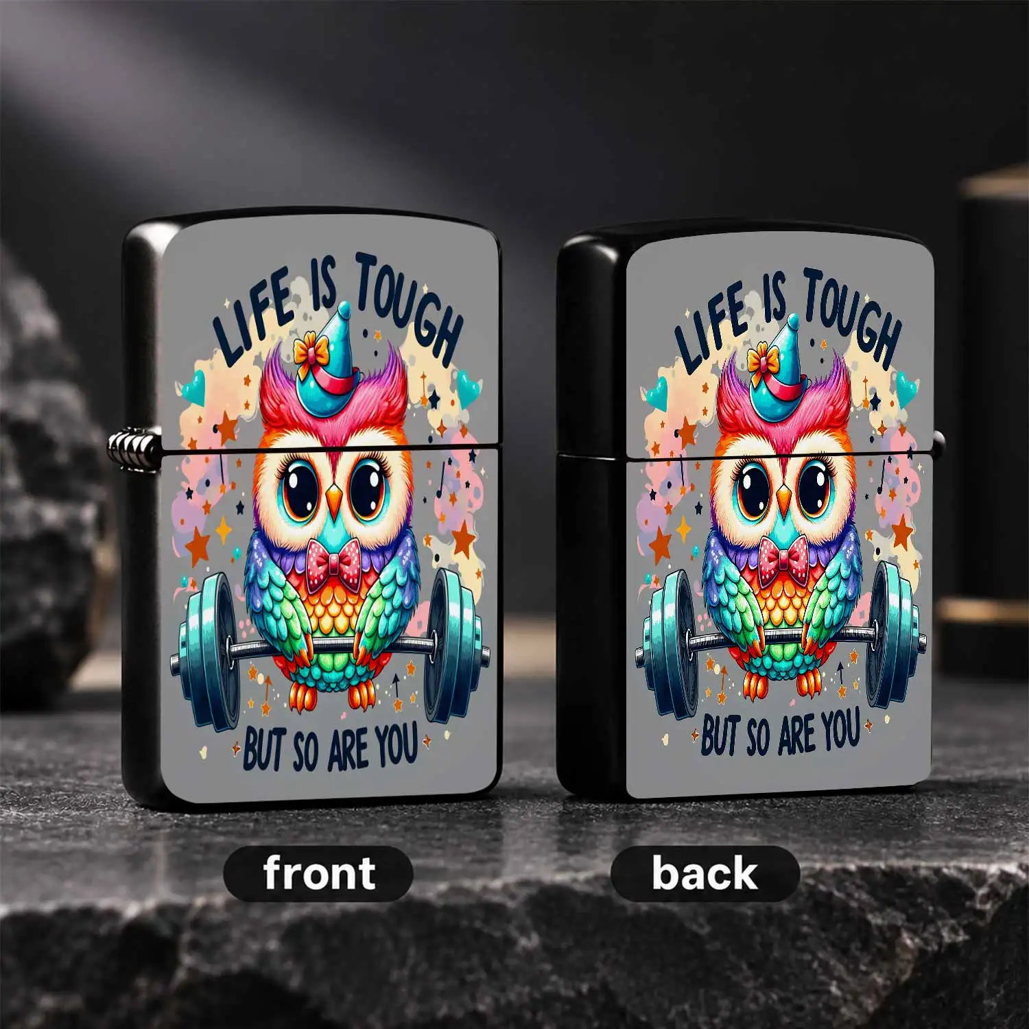 Portable Stylish Owl Lighter Life Isinspirational Design Cute Colorful Owl With Barbell Pattern Compact Daily Use Accessory For All Scenarios Ideal Thoughtful Motivational Gift For Friends Family Colleagues For Outdoor A Humorous And Intere