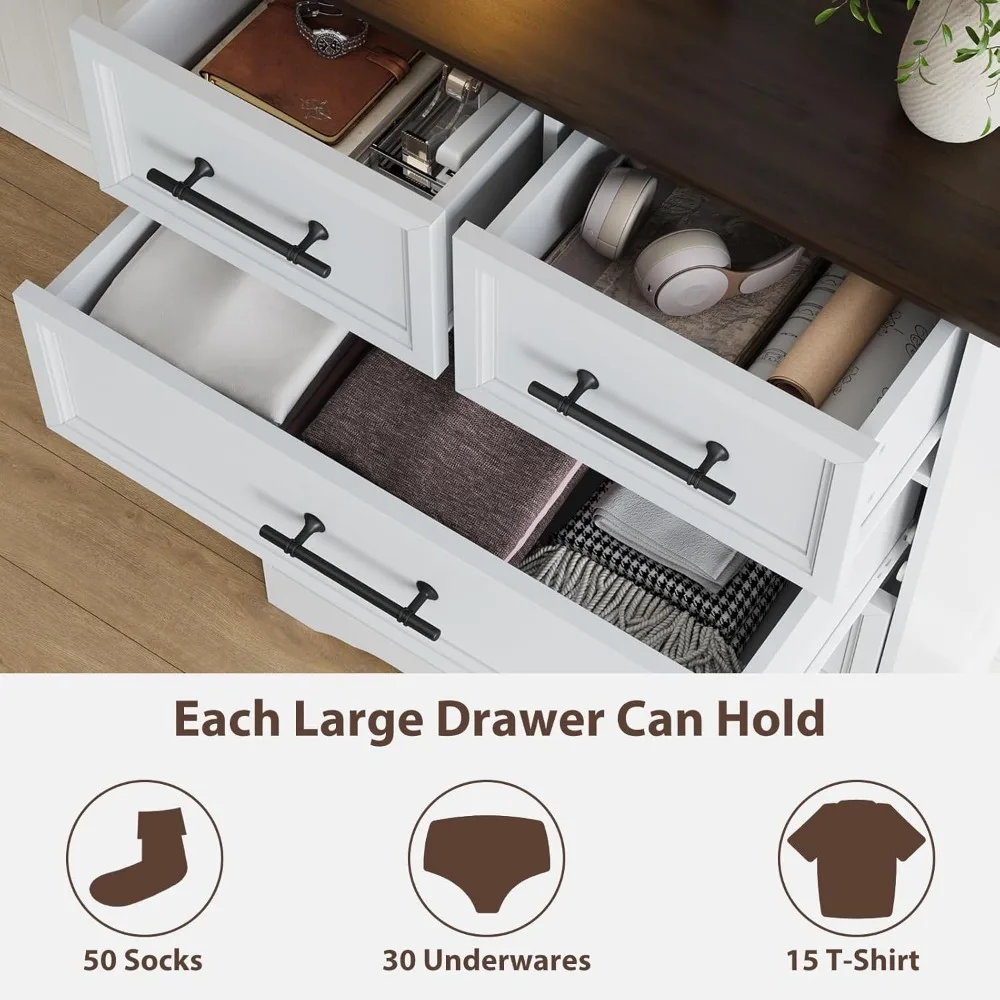 Comò da fattoria, cassettiera in legno, armadietto per camera da letto con maniglie in metallo spazzolato, organizer per armadio per camera da letto