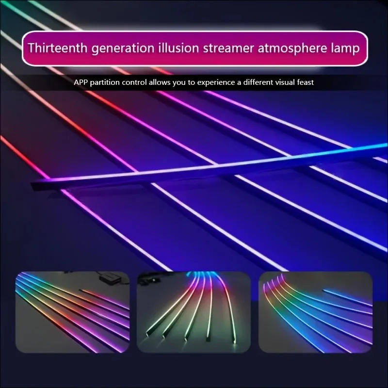 شريط أكريليك داخلي مخفي LED للسيارة ، ضوء جو بيئي مع تطبيق ، تركيب بسيط ، بيئي ، 64 لونًا