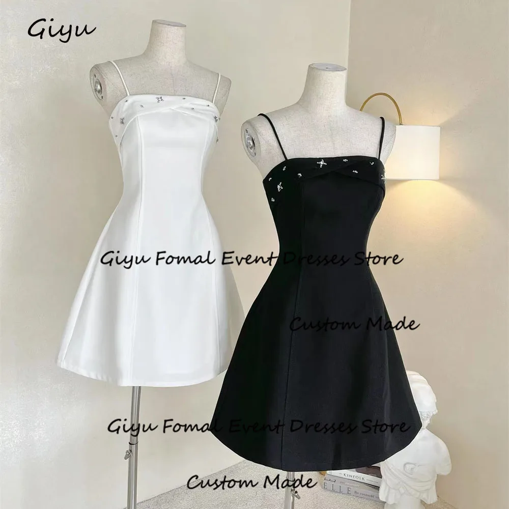 

Giyu A-line Beaded Prom Dress Spaghetti Strap Mini-length Above The Knee Wedding Party Dress Summer Dress Cocktail Dress