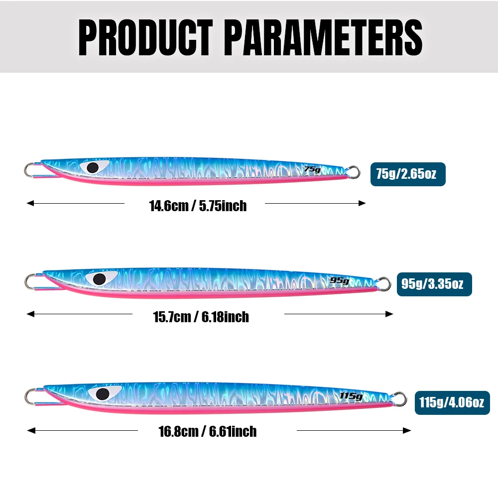 PRZYNĘTA DO JIGGOWANIA JIGGING PRO 75g 95g 115g D3 Semilong Pionowa Przynęta Metalowa do Jigowania na Wody Słone Przynęta Wędkarska do Połowu Morskiego Tuńczyka Bonito — zdjęcie 3