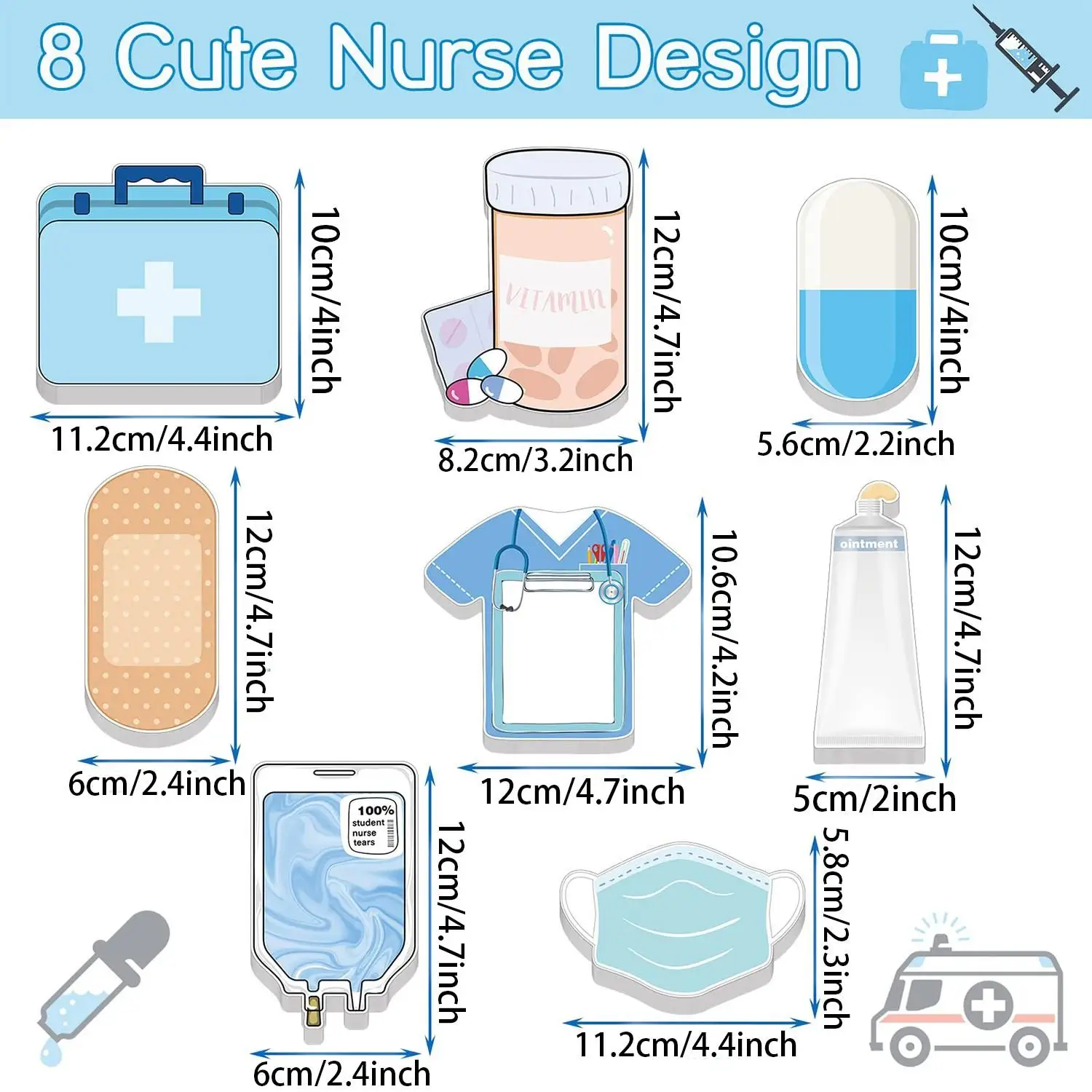 8pcs Mini Fun Nurse Sticky Notes, Essential School Supplies for Nursing Students, Self-adhesive Notebook for Hospital and School