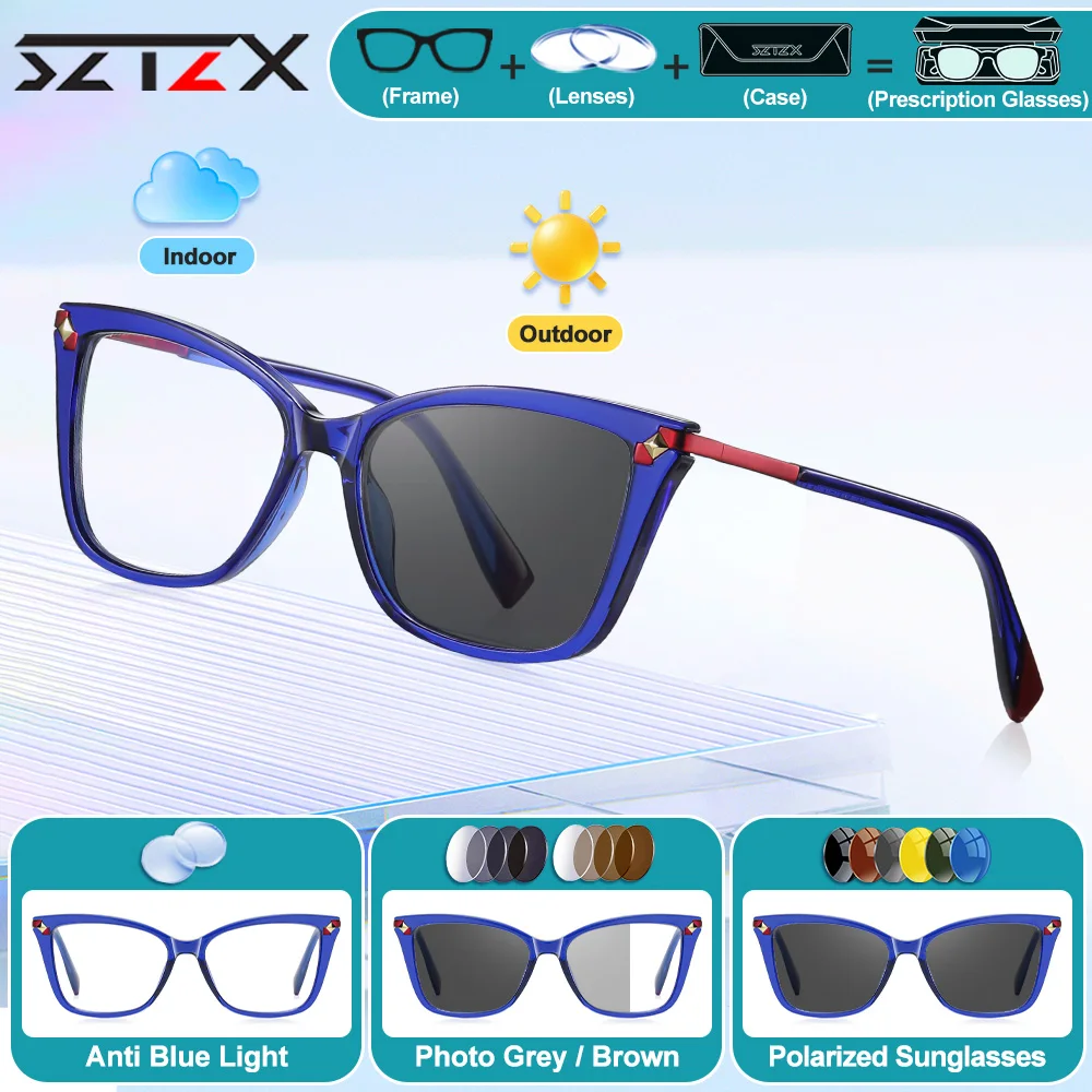 

SZTZX минималистичные прямоугольные компьютерные очки для близорукости и дальнозоркости с защитой от синего света, прогрессивные фотохромные очки по рецепту для женщин