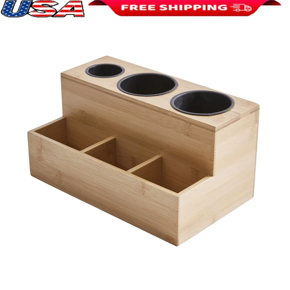 

Natural Bamboo Hair Tools Organizer with 6 Compartments Compact Bathroom Storage Durable Eco-Friendly Stylish Hair Styling Tool