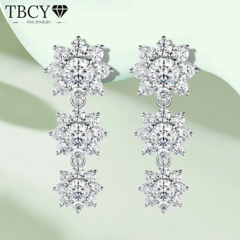 TBCYD 5.88cttw D Color Full Moissanite Drop Earrings For Women S925 Silver Sunflower Diamond Dangle Earrings Party Fine Jewelry