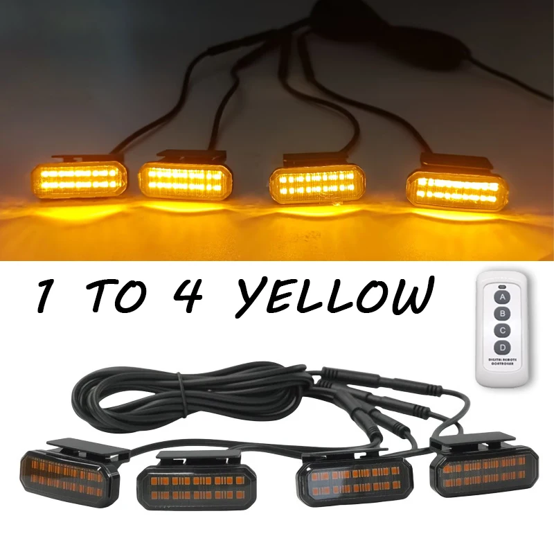 For Ram 1500 Truck LED Amber Front Grille Marker Lights Waterproof Raptor Style Grill Warning Lamp Accessories（With Remote）