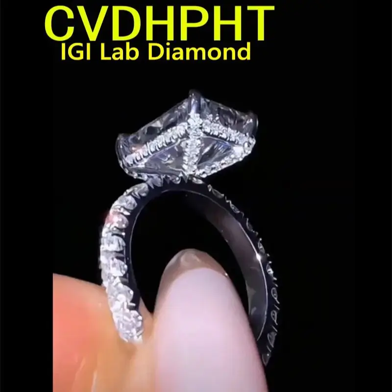 

Au585 Solid 14K white gold Ring Lab grown dimaond ring IGI Radiant 1 2 3 cut D VS1 Wedding engagement ring ﻿Fashion Ring