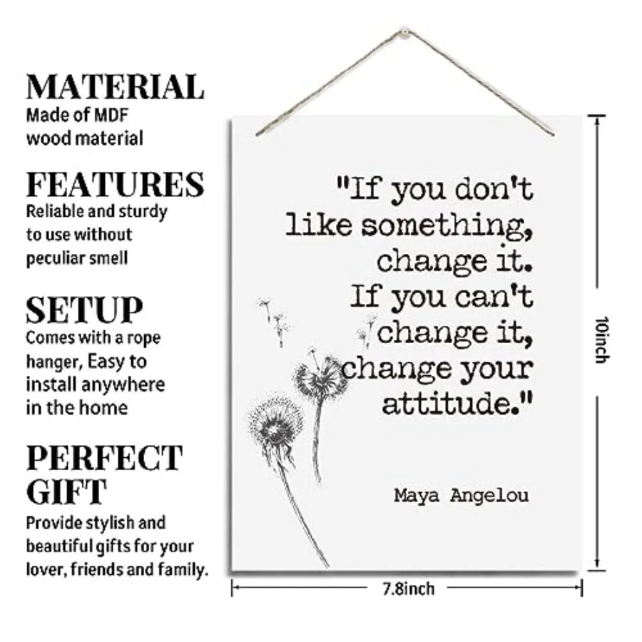 Inspiratiol جدار ديكور ديكور علامات خشبية معلقة ديكور جدران المنزل مكتب معلقة علامة الخشب تحفيزية هدية مايا أنجلو اقتباس
