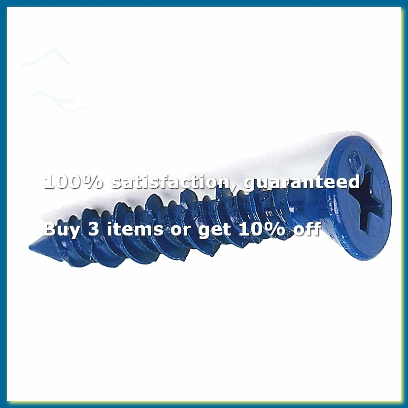 100PCS 3/16 x 1-1/4In Blue Flat Concrete Diamond Point Screw Anchor for Anchoring to Masonry-A62I