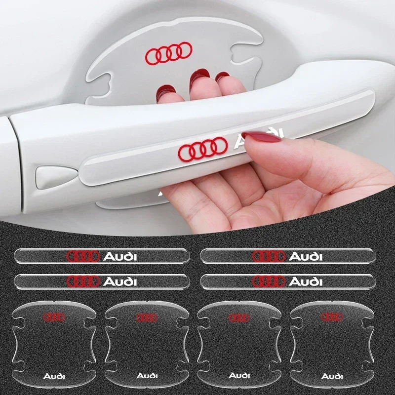 8pcs Transparent Car Door Handle Protector Stickers Protection Film For Audi Sline RS TT A3 A4 B8 8P 8V B6 A5 A6 Q5 C6 A1 Q7 Q3