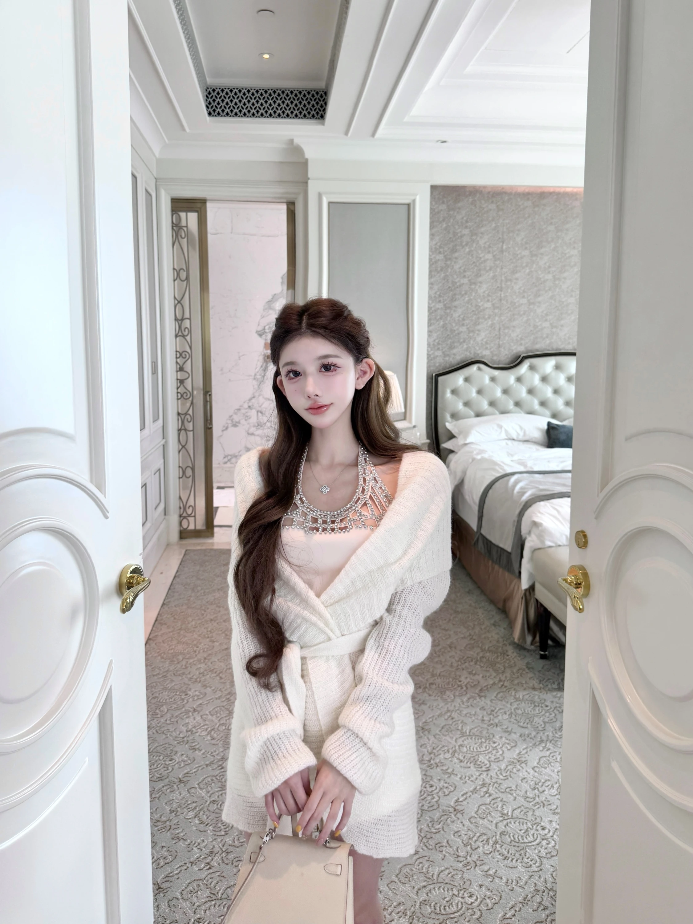 

Мягкий длинный вязаный кардиган Qiauuu для женщин, свободный повседневный, из полиэфирного волокна, в стиле ленивого шик, верхняя одежда