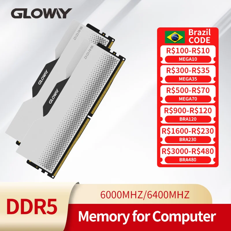 Gloway Memoria Ram DDR5 32GB (16 gbx2) 6000MHz 6400MHz Memoria Ram Kit DDR5 6000MHz UDIMM podwójny kanał Desktop Ram PC