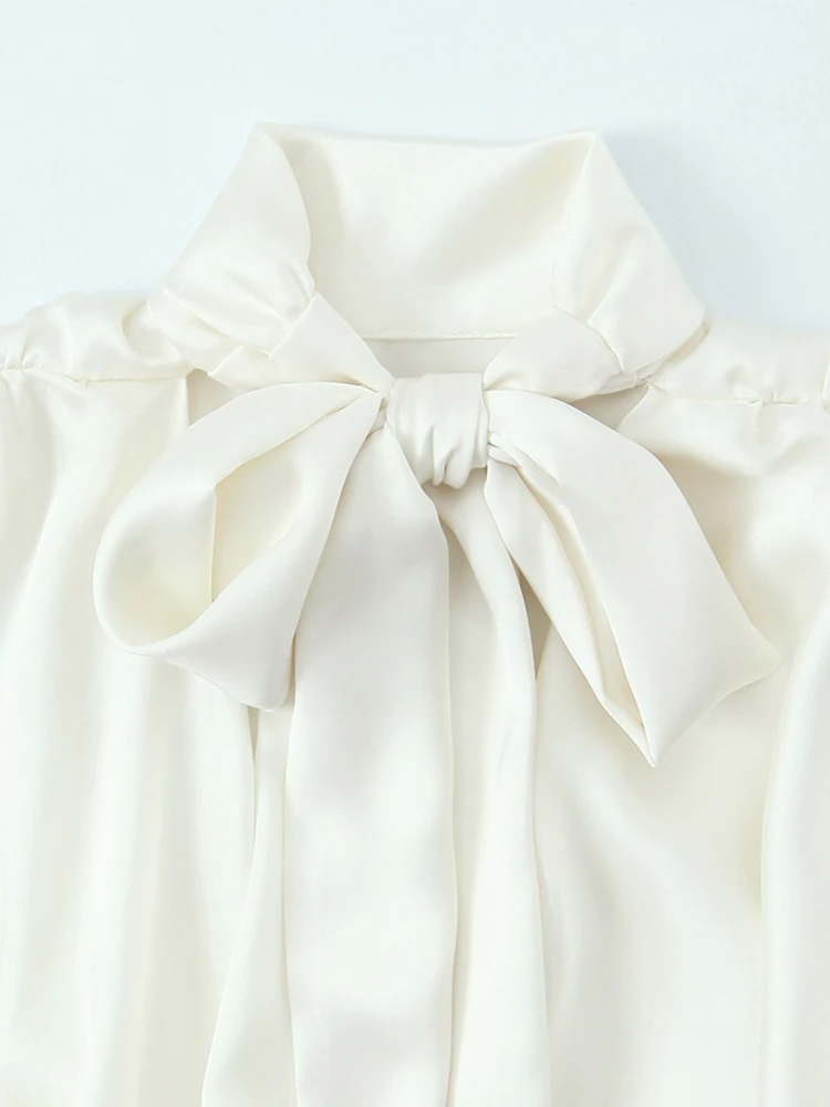 Women Leisure Blouse 2025 Women  Autumn New Fashion Long Sleeve Wrinkle Bow Decoration Shirt Women High Street loose Tops