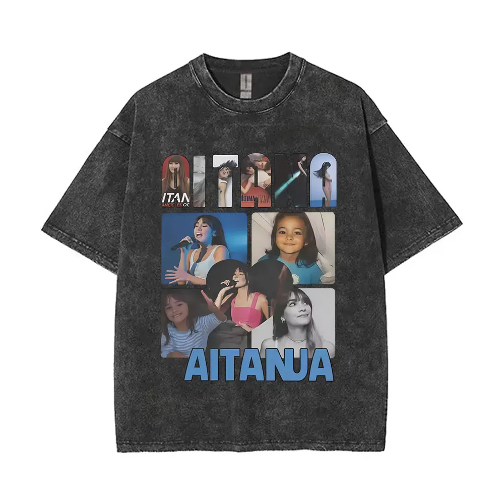 

Washed Vintage Aitana Music Album Cover Merch T-shirt CUARTO AZUL T Shirt Men Women Fashion Pop T Shrits Unisex Oversized Tshirt