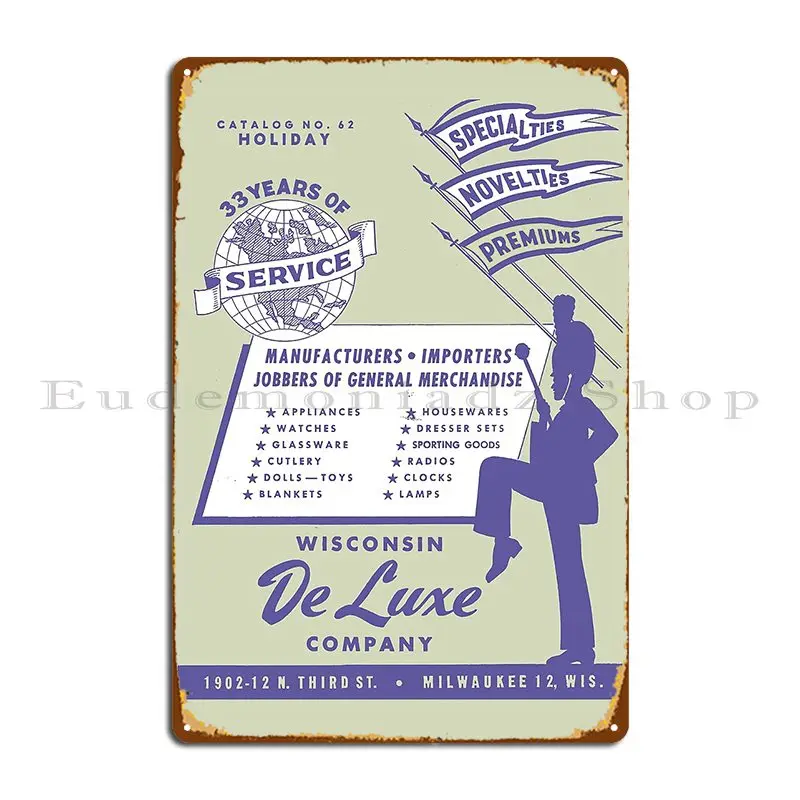 Wisconsin De Luxe Company Advert Metal Plaque Create Designer Party Plates Cinema Wall Cave Tin Sign Poster