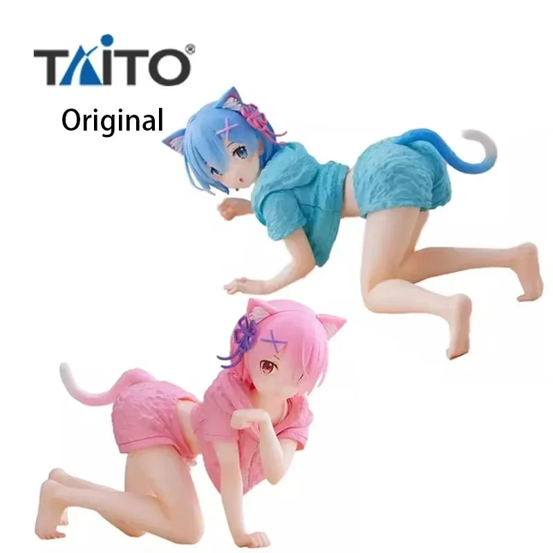 IN Stock Taito Original Re:life In A Different World From Zero Desktop Cute Ram Cat Room Wear Ver. Kawaii Anime Figure Model Toy