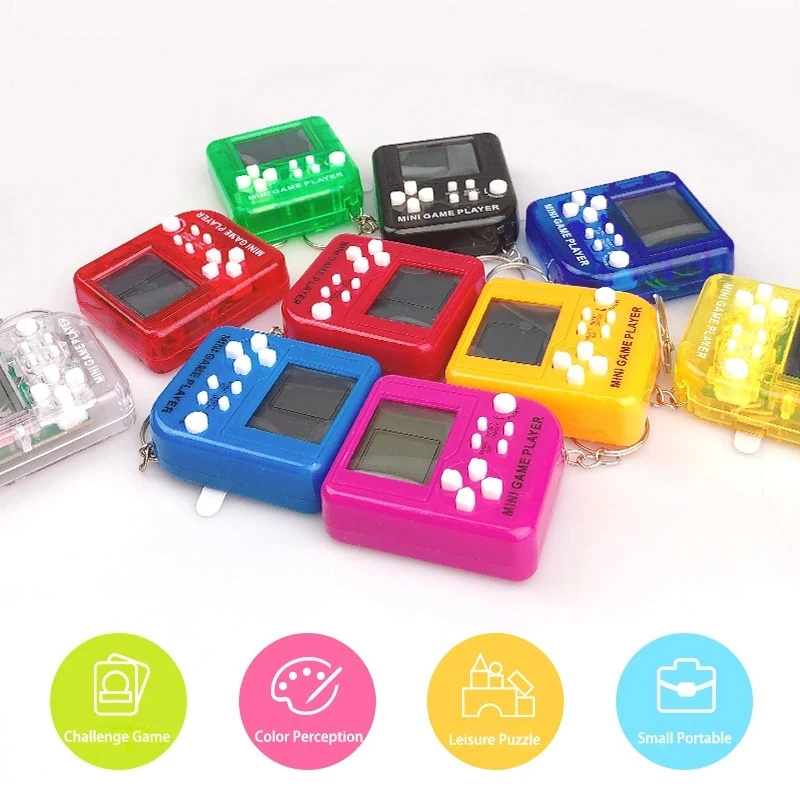 Mini Handheld Game Players Machine Pocket Game Console Built-in 23 Games Use for Key Chain Ring Holder Kids Gift